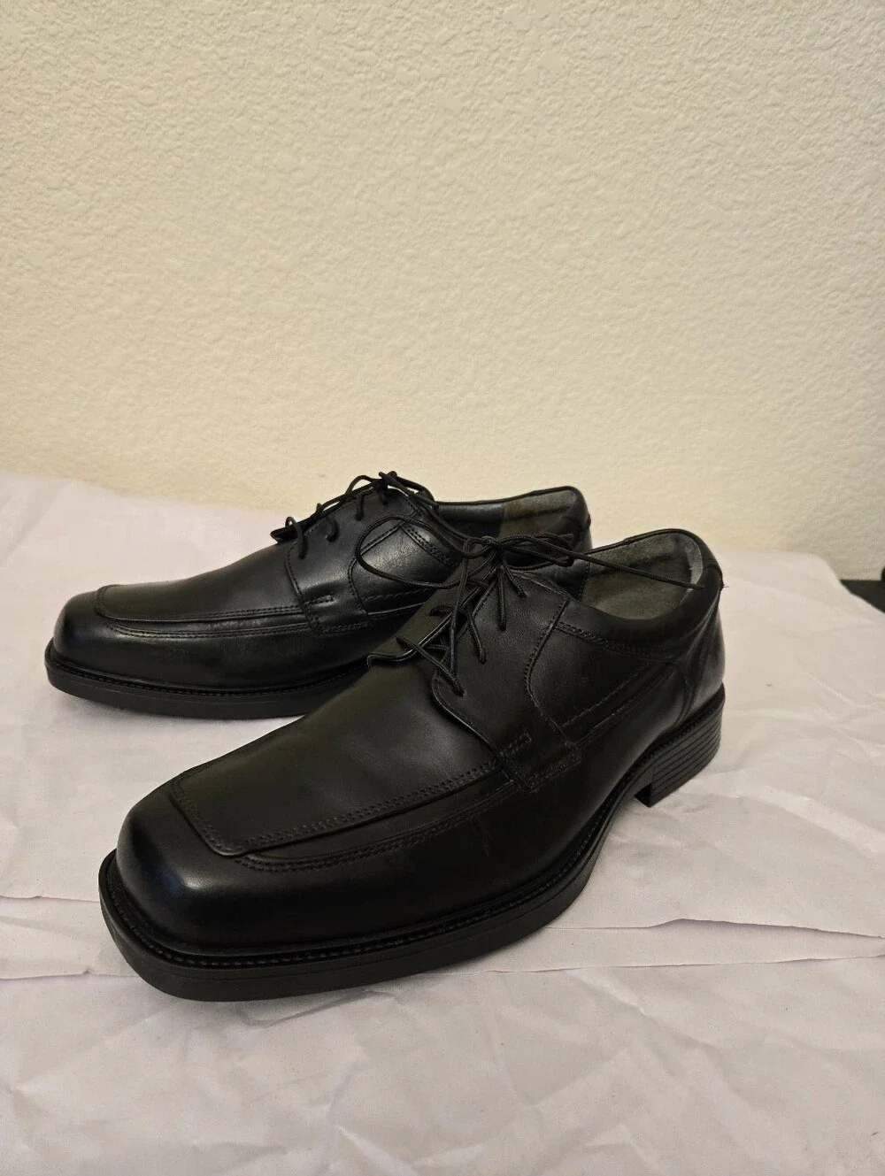 Johnston & Murphy Men's 8.5M Norvell Apron Toe Oxford Dress Shoes Black Leather